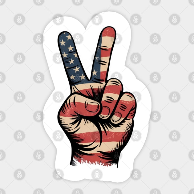 USA Flag Peace Sign Hand 4th of July Patriotic Sticker by Creatifly Graphic Tees